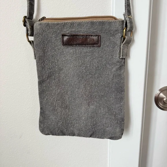 Vintage Addiction Gray Crossbody Purse Bag Canvas 100% Cotton Crochet Patch - Picture 11 of 14